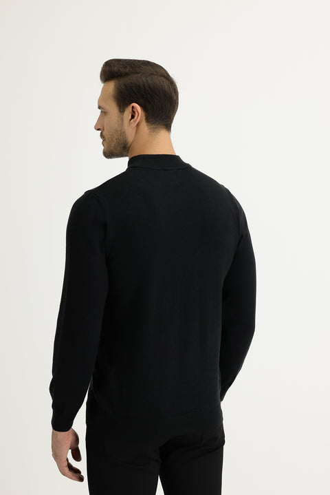 Siyah Yarım Balıkçı Yaka Regular Fit Triko Kazak