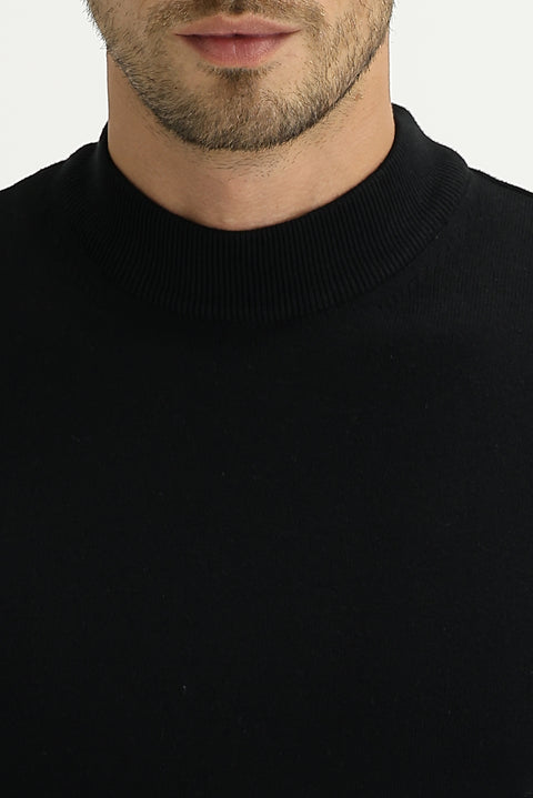 Siyah Yarım Balıkçı Yaka Regular Fit Triko Kazak