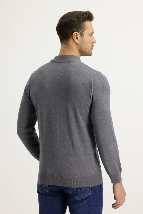 Orta Gri Melanj Yarım Balıkçı Yaka Regular Fit Triko Kazak