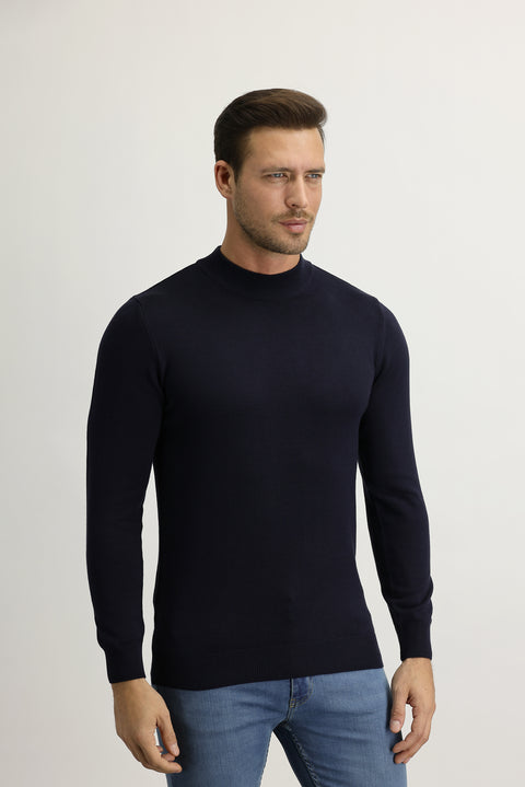 Koyu Lacivert Yarım Balıkçı Yaka Regular Fit Triko Kazak