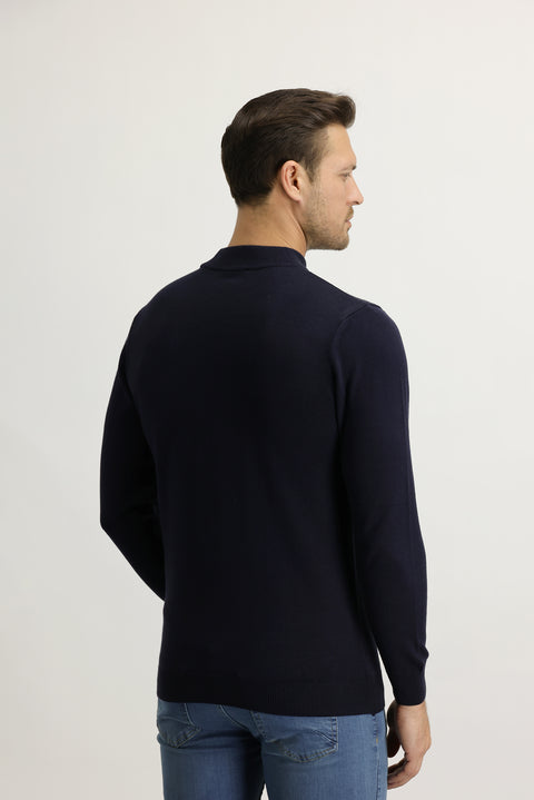 Koyu Lacivert Yarım Balıkçı Yaka Regular Fit Triko Kazak
