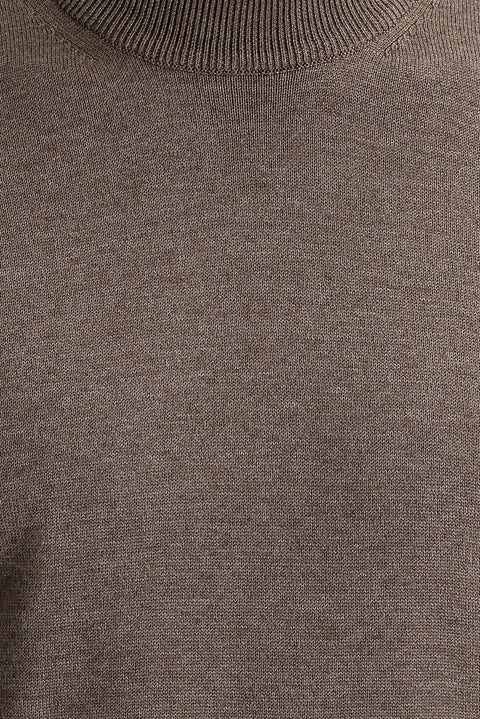 Açık Kahve Melanj Yarım Balıkçı Yaka Regular Fit Triko Kazak