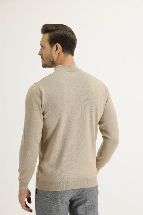 Orta Bej Yarım Balıkçı Yaka Regular Fit Triko Kazak