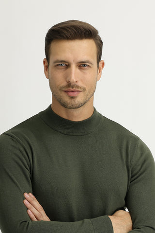  Açık Haki Yarım Balıkçı Yaka Regular Fit Triko Kazak