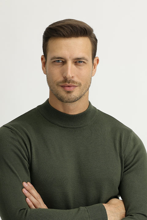 Açık Haki Yarım Balıkçı Yaka Regular Fit Triko Kazak