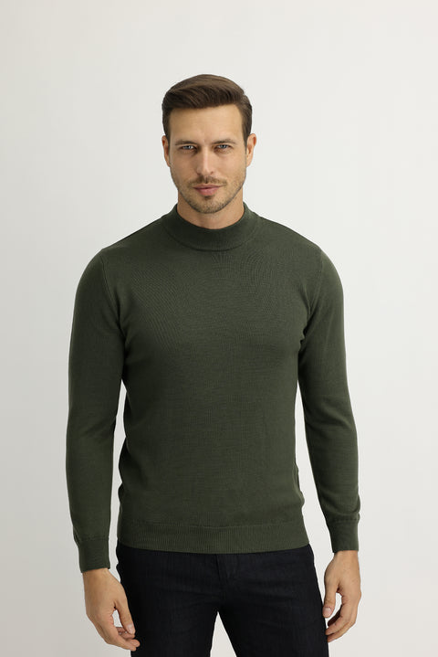 Açık Haki Yarım Balıkçı Yaka Regular Fit Triko Kazak