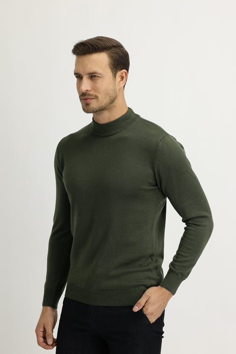 Açık Haki Yarım Balıkçı Yaka Regular Fit Triko Kazak