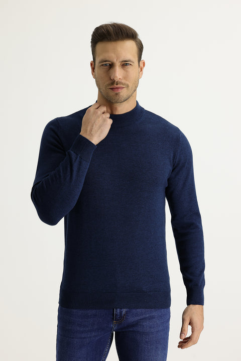 Orta Petrol Yarım Balıkçı Yaka Regular Fit Triko Kazak