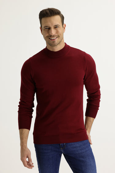 Açık Bordo Yarım Balıkçı Yaka Regular Fit Triko Kazak