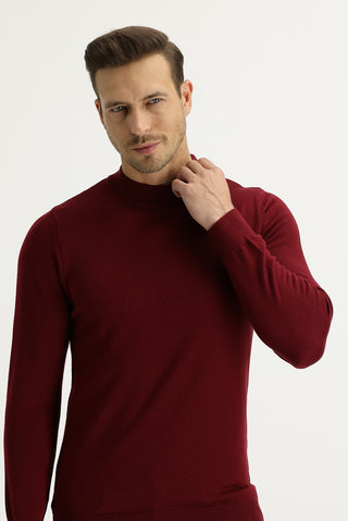  Açık Bordo Yarım Balıkçı Yaka Regular Fit Triko Kazak