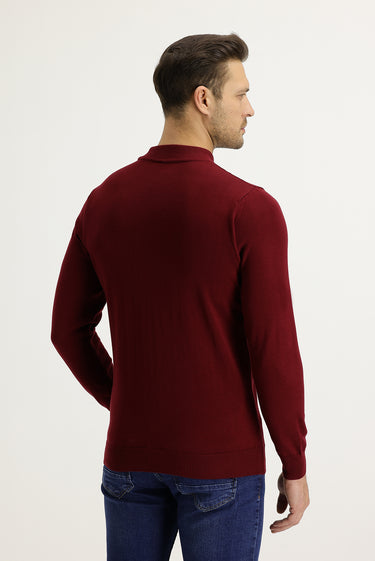 Açık Bordo Yarım Balıkçı Yaka Regular Fit Triko Kazak