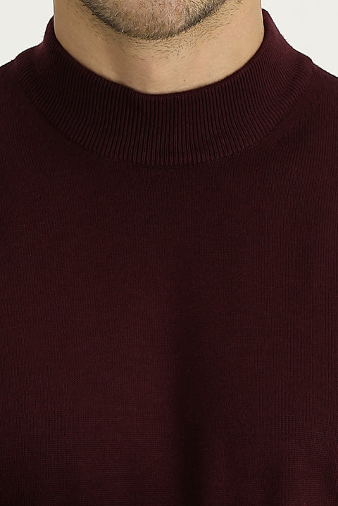 Koyu Bordo Yarım Balıkçı Yaka Regular Fit Triko Kazak