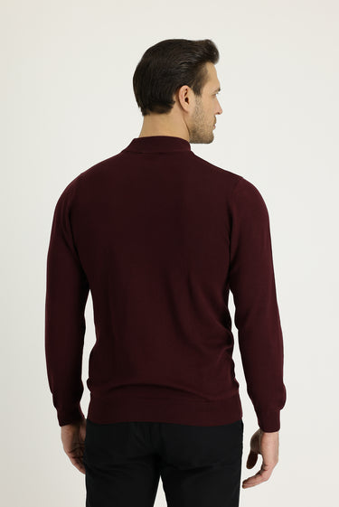  Koyu Bordo Yarım Balıkçı Yaka Regular Fit Triko Kazak
