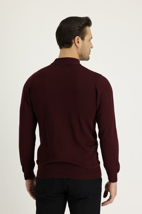 Koyu Bordo Yarım Balıkçı Yaka Regular Fit Triko Kazak