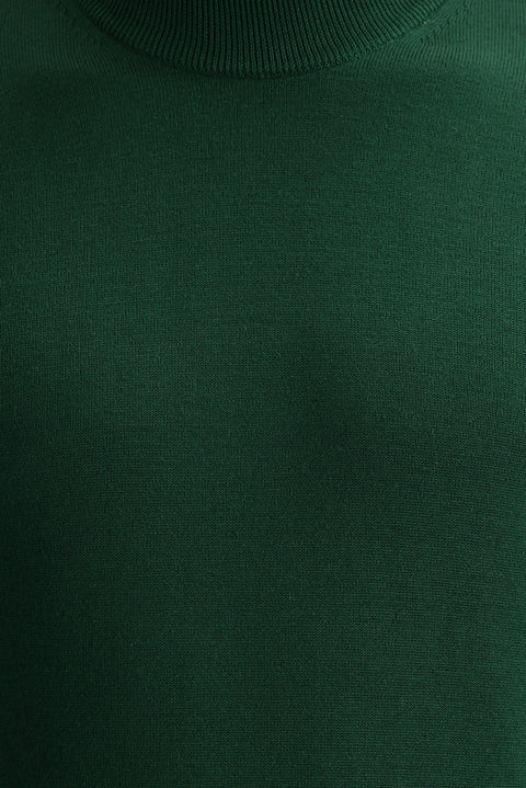 Koyu Yeşil Yarım Balıkçı Yaka Regular Fit Triko Kazak