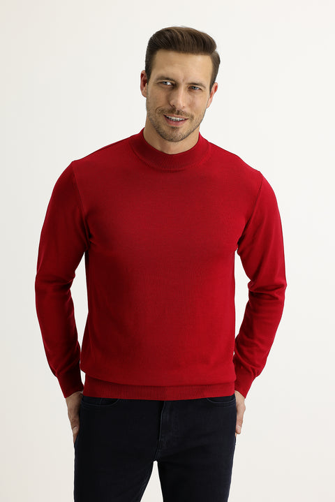 Bayrak Kırmızı Yarım Balıkçı Yaka Regular Fit Triko Kazak