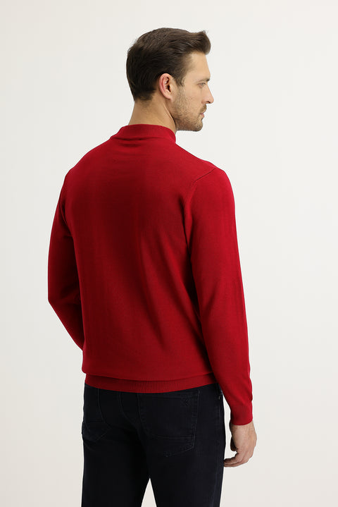 Bayrak Kırmızı Yarım Balıkçı Yaka Regular Fit Triko Kazak