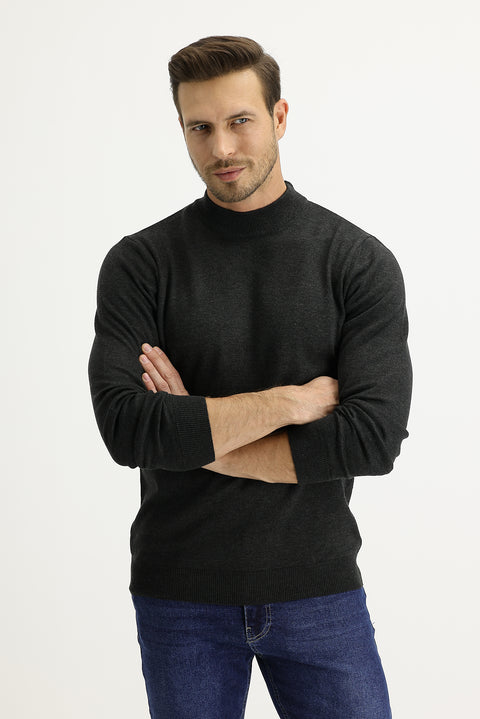 Koyu Antrasit Yarım Balıkçı Yaka Regular Fit Triko Kazak