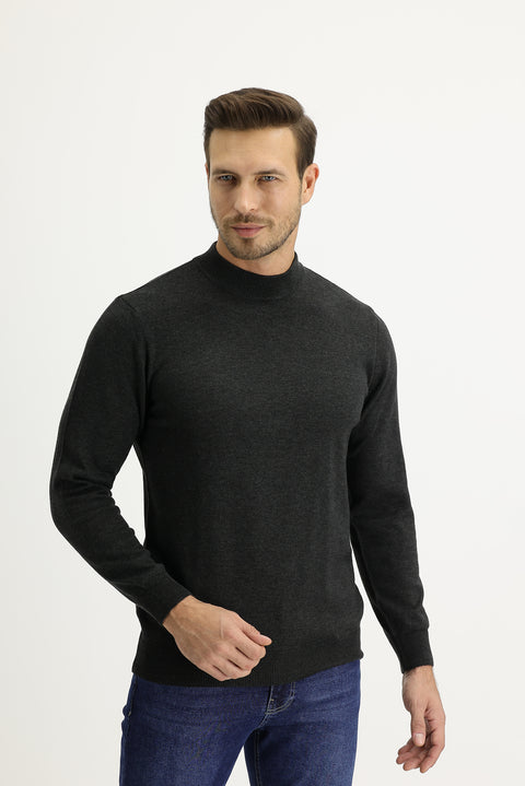 Koyu Antrasit Yarım Balıkçı Yaka Regular Fit Triko Kazak