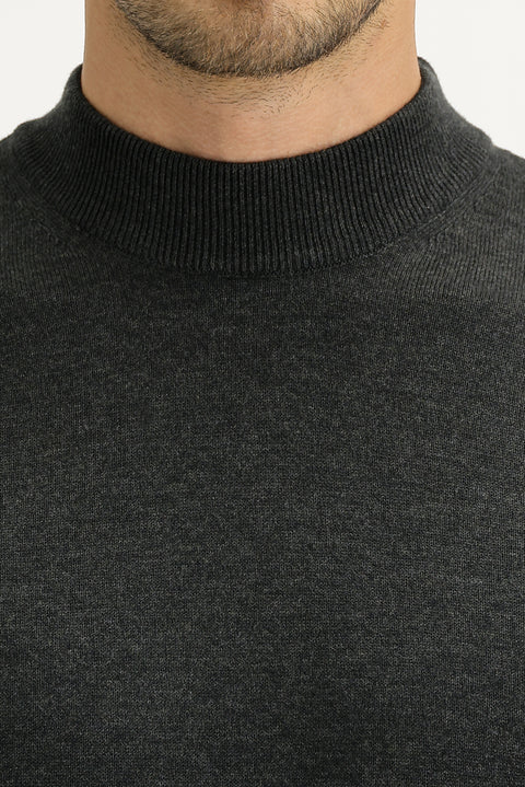 Koyu Antrasit Yarım Balıkçı Yaka Regular Fit Triko Kazak