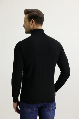  Siyah Balıkçı Yaka Regular Fit Triko Kazak
