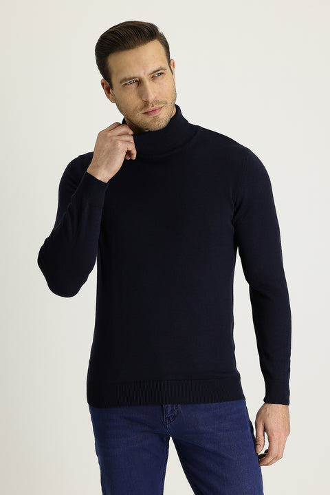 Koyu Lacivert Balıkçı Yaka Regular Fit Triko Kazak