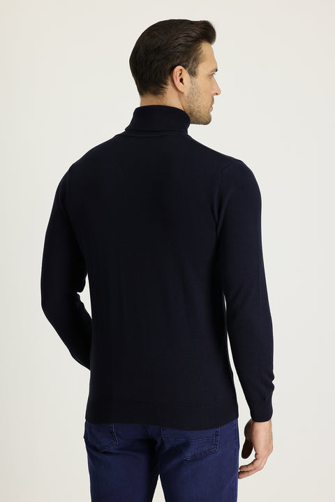 Koyu Lacivert Balıkçı Yaka Regular Fit Triko Kazak