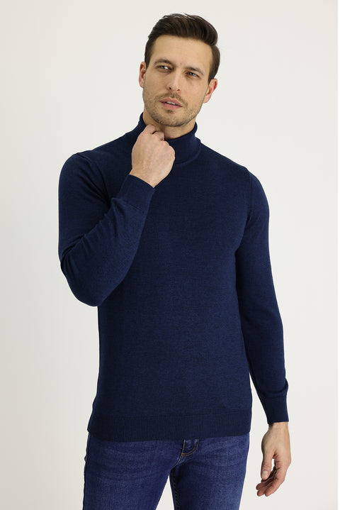 Orta Petrol Balıkçı Yaka Regular Fit Triko Kazak