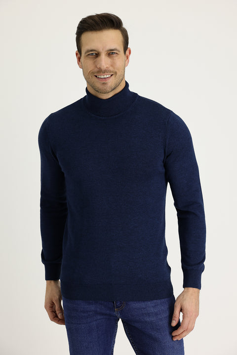 Medium Petrol Turtleneck Regular Fit Knit Sweater