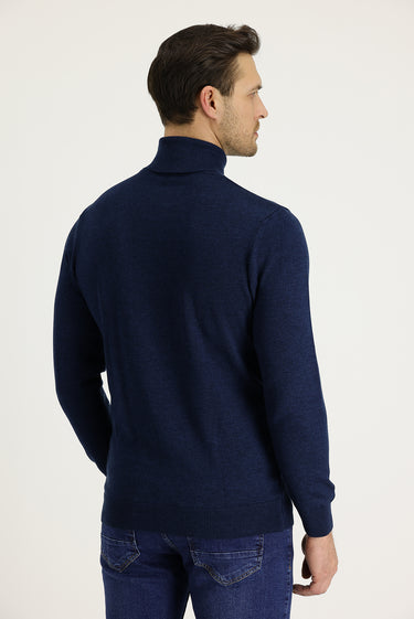 Orta Petrol Balıkçı Yaka Regular Fit Triko Kazak