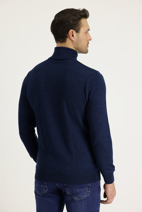 Orta Petrol Balıkçı Yaka Regular Fit Triko Kazak