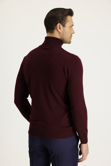  Koyu Bordo Balıkçı Yaka Regular Fit Triko Kazak