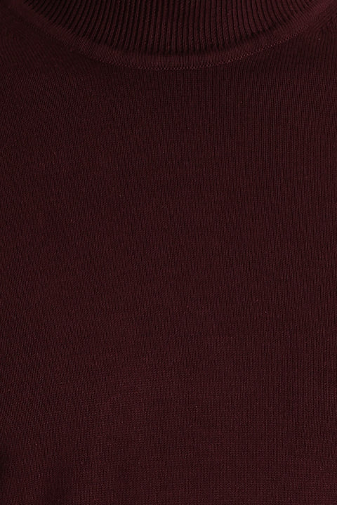 Koyu Bordo Balıkçı Yaka Regular Fit Pamuklu Triko Kazak