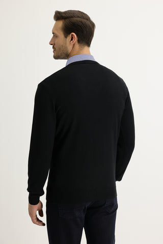  Siyah V Yaka Regular Fit Pamuklu Triko Kazak