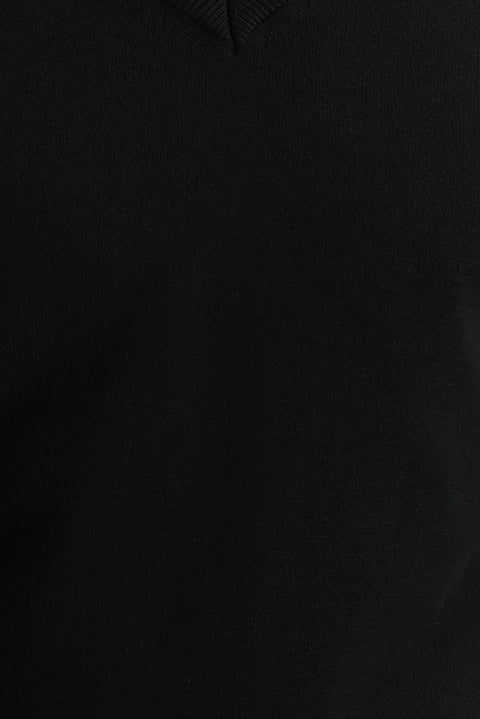 Siyah V Yaka Regular Fit Triko Kazak