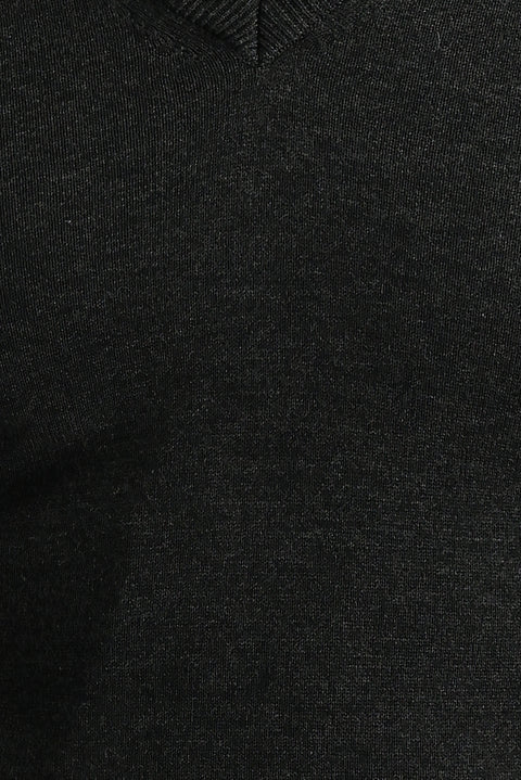 Koyu Antrasit V Yaka Regular Fit Pamuklu Triko Kazak