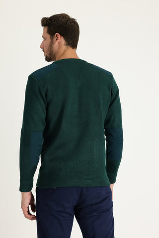  Koyu Yeşil V Yaka Super Slim Fit Ekstra Dar Kesim Çelik Örgü Triko Kazak