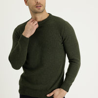 Orta Haki Bisiklet Yaka Slim Fit Dar Kesim Yünlü Triko Kazak