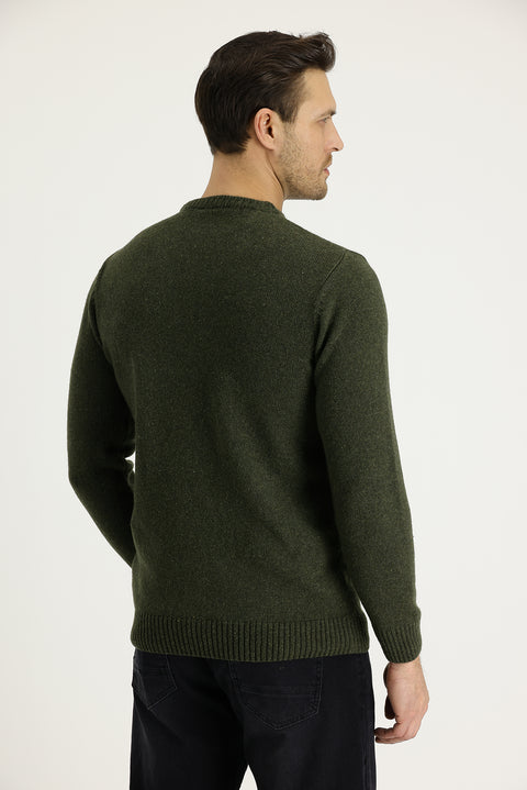 Orta Haki Bisiklet Yaka Slim Fit Dar Kesim Yünlü Triko Kazak
