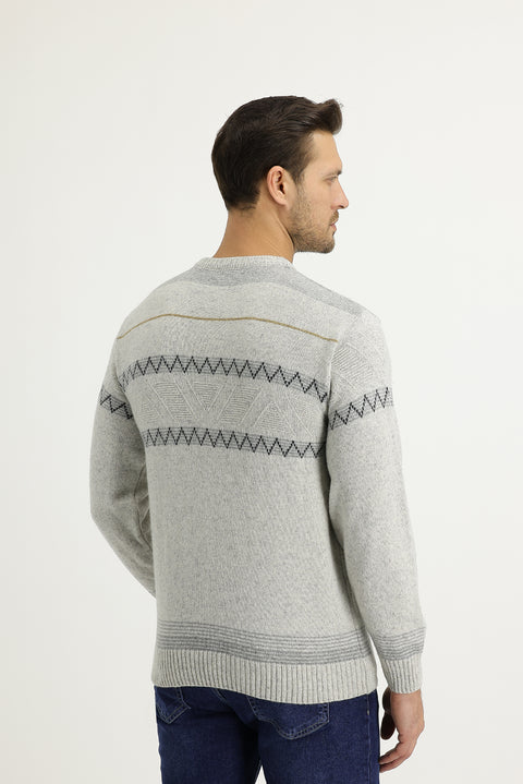 Açık Gri Bisiklet Yaka Regular Fit Yünlü Triko Kazak