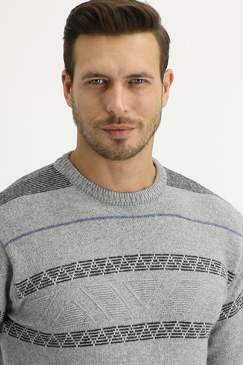 Orta Gri Bisiklet Yaka Regular Fit Yünlü Triko Kazak
