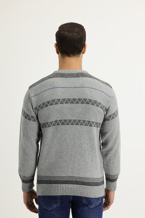 Orta Gri Bisiklet Yaka Regular Fit Yünlü Triko Kazak