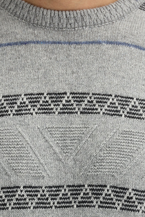 Orta Gri Bisiklet Yaka Regular Fit Yünlü Triko Kazak