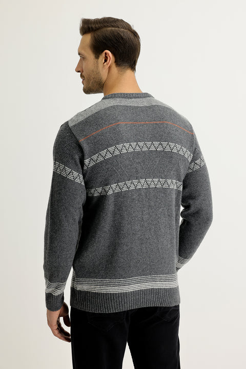 Orta Füme Bisiklet Yaka Regular Fit Yünlü Triko Kazak