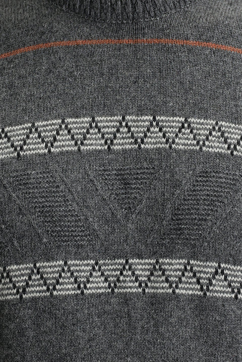 Orta Füme Bisiklet Yaka Regular Fit Yünlü Triko Kazak