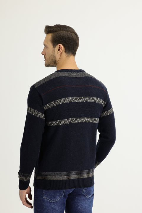 Orta Lacivert Bisiklet Yaka Regular Fit Yünlü Triko Kazak