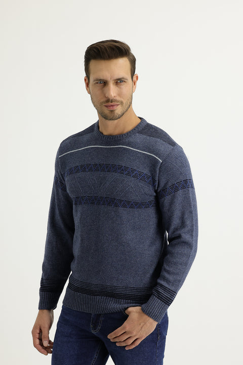 Havacı Mavi Bisiklet Yaka Regular Fit Yünlü Triko Kazak