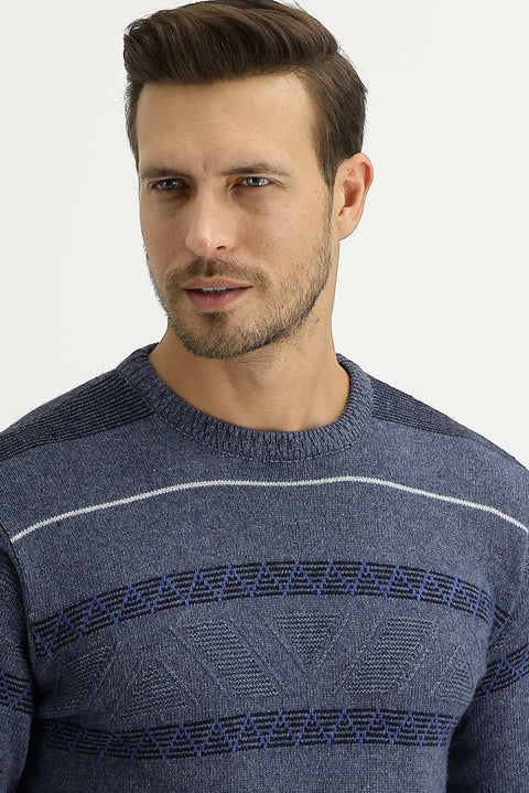 Havacı Mavi Bisiklet Yaka Regular Fit Yünlü Triko Kazak