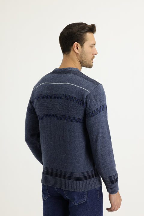 Havacı Mavi Bisiklet Yaka Regular Fit Yünlü Triko Kazak