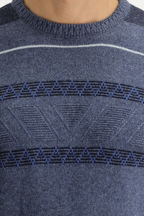 Havacı Mavi Bisiklet Yaka Regular Fit Yünlü Triko Kazak